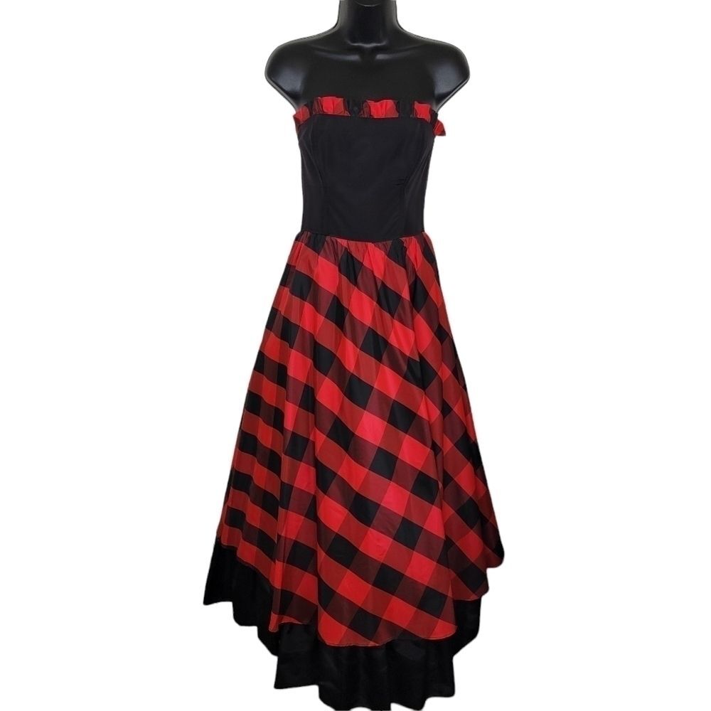 Vintage Gunne Sax buffalo plaid strapless gown dress Juniors 7